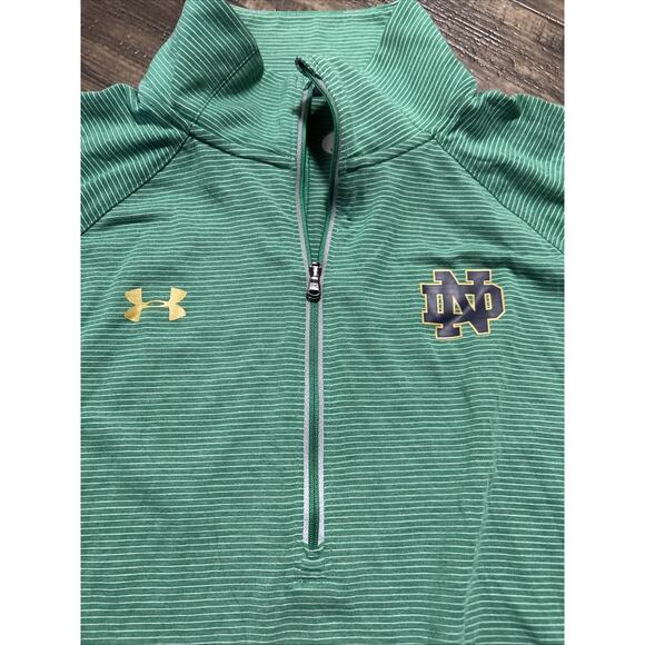Under Armour Quarter Zip Notre Dame Green Striped Shirt size L Heatgear Women’s - Picture 4 of 9